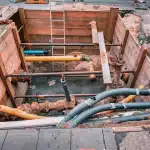Equipment for Live Pipeline Intervention 6 Excavation on a city street to replace plastic water pipes or laying cables