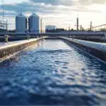 Equipment for Live Pipeline Intervention 4 The wide-angle perspective reveals a large wastewater treatment facility with filtration pools and pipelines