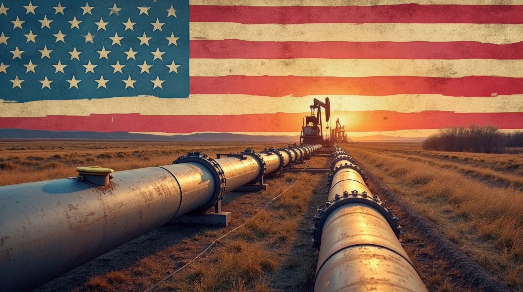 Enerteq Solutions Home Page which shows an American Flag in the background, Twin Pipelines